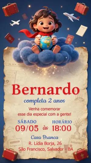 Convite de Aniversário Infantil Tema Viagem Editável