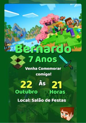 Convite de Aniversário Minecraft com Personagens para Editar