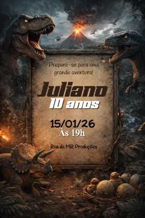 Convite de Aniversário Dinossauro Aventura Jurássica Editável