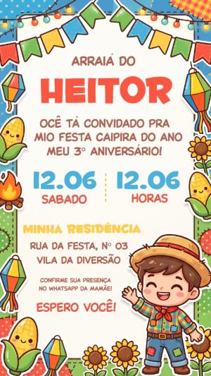 Convite de Aniversário Festa Junina Menino Editável