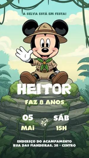 Convite Aniversário Safari do Mickey Mouse para Editar
