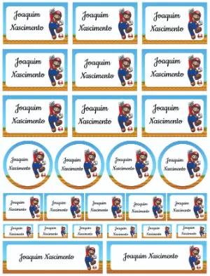 Kit de Etiquetas Escolares Super Mario Editável para Imprimir