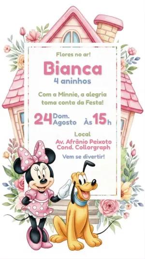 Convite de Aniversário Minnie e Pluto para Editar Online