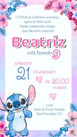 Convite Aniversário Stitch Aquarela para Editar Online