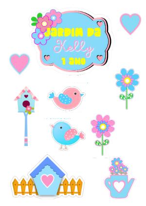 Topper de Bolo Jardim Encantado com Pássaros para Editar Online