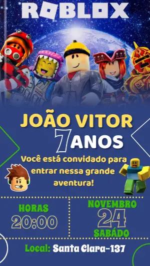 Convite Digital Roblox: Modelo de Aniversário Gamer Editável
