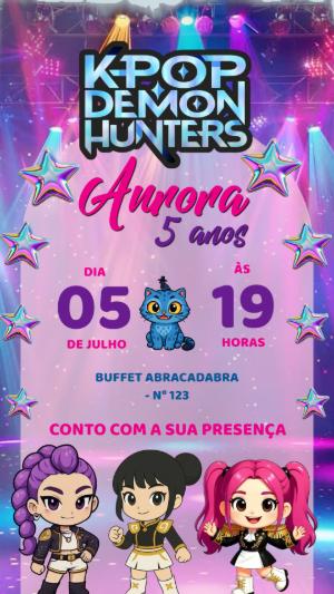 Convite de Aniversário K-pop Guerreiras Modelo Editável