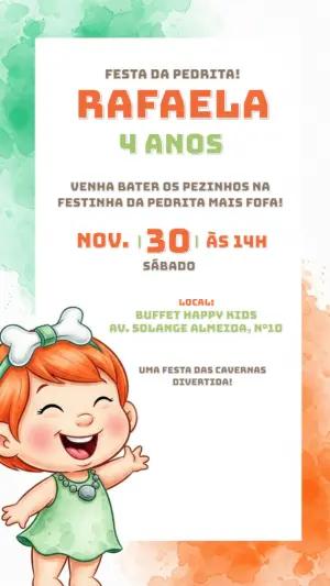 Convite de Aniversário Pedrita Flintstone Editável