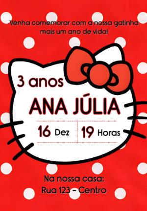 Convite de Aniversário Hello Kitty Vermelho para Editar