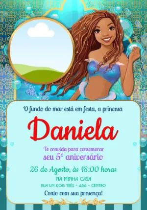 Convite de Aniversário Sereia Negra Fundo do Mar Editável