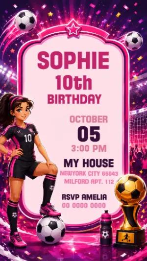 Girls Soccer Birthday Invitation | Pink Editable Template