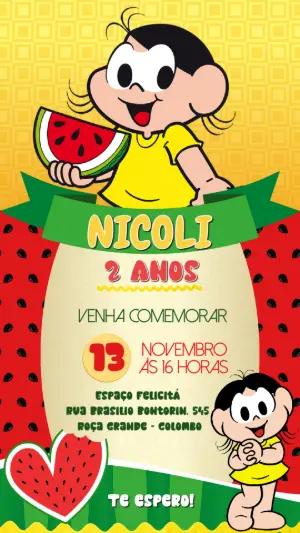 Convite de Aniversário Magali Turma da Mônica para Editar Online