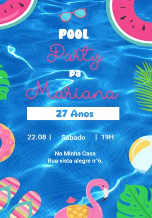 Convite Aniversário Pool Party Tropical para Editar Online
