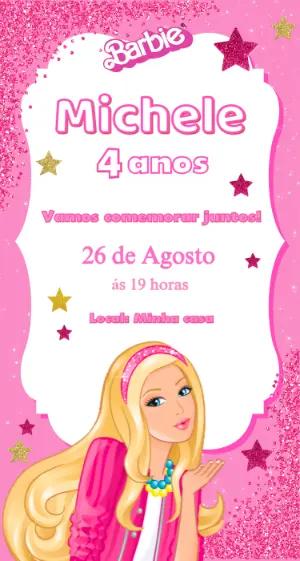 Convite de Aniversário Barbie Rosa com Glitter para Editar