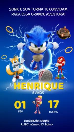 Convite de Aniversário Sonic com a Turma para Editar Online