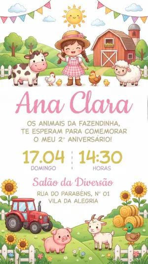 Convite de Aniversário Fazendinha Menina Fofo para Editar