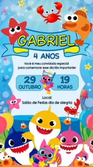 Convite Animado Baby Shark: Modelo Infantil para Editar