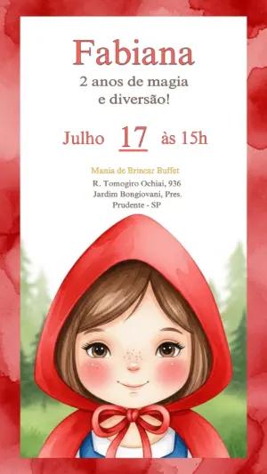 Convite Aniversário Chapeuzinho Vermelho Aquarela para Editar