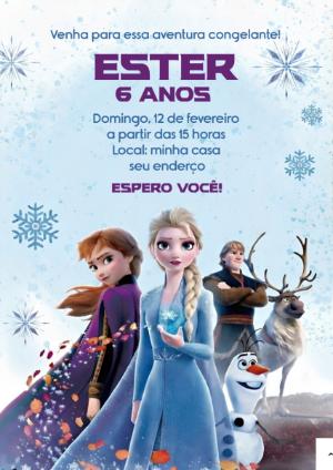 Convite Digital Aniversário Infantil Tema Frozen para Editar