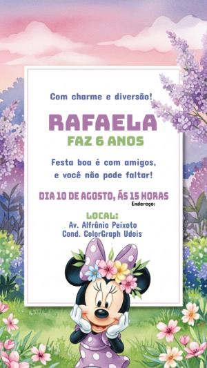Convite Aniversário Minnie Mouse Lilás para Editar Online