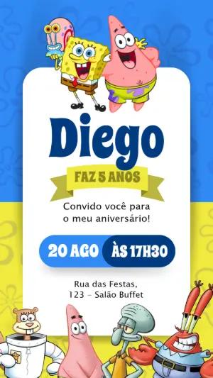 Convite de Aniversário Bob Esponja e Amigos para Editar Online