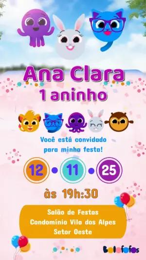Convite Animado Bolofofos Aniversário para Editar Online
