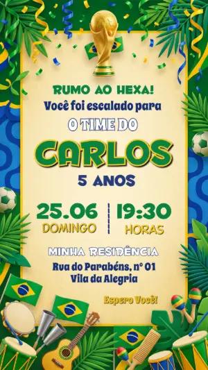 Convite Aniversário Futebol Brasil Copa Editável