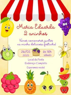 Convite Aniversário Quitandinha Frutinhas para Editar Online