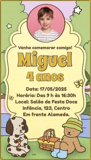 Convite de Aniversário Fofo com Foto para Editar Online