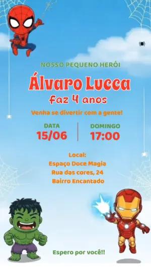 Convite Animado Aniversário Super-Heróis para Editar Online