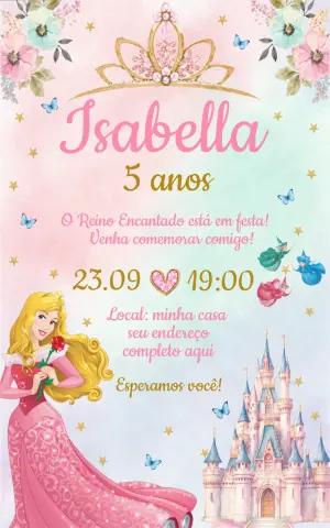 Convite de Aniversário Princesa Aurora Aquarela Editável