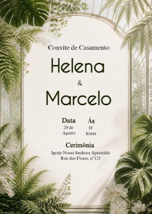 Convite de Casamento Botânico Rústico: Modelo Editável