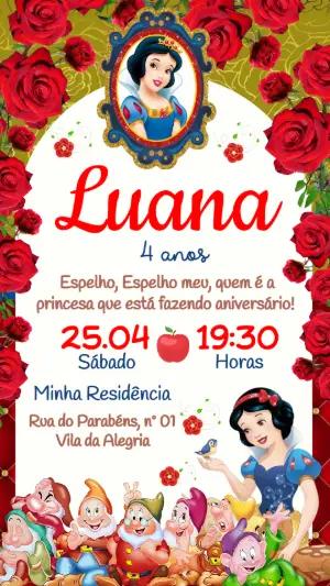 Convite de Aniversário Branca de Neve Clássico Editável
