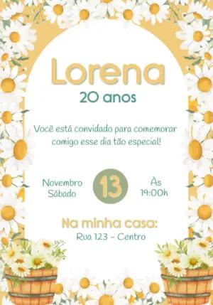 Convite de Aniversário Margaridas para Editar Online