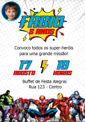 Convite Aniversário Super-Heróis com Foto para Editar Online