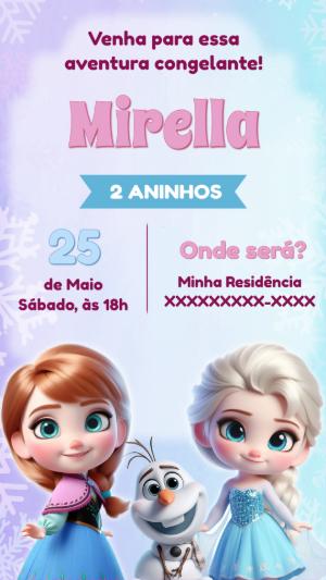 Convite de Aniversário Frozen com Personagens para Editar Online