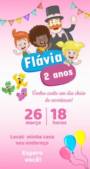 Convite de Aniversário Mundo Bita Rosa Editável