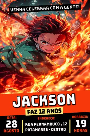 Convite Aniversário Demon Slayer Tanjiro para Editar Online