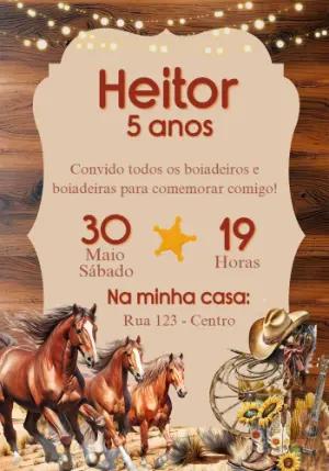 Convite Aniversário Country com Cavalos para Editar Online