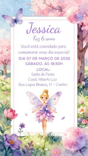 Convite de Aniversário Fada no Jardim Encantado Editável