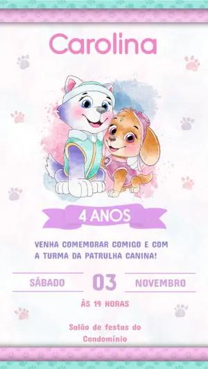 Convite de Aniversário Patrulha Canina Rosa Editável
