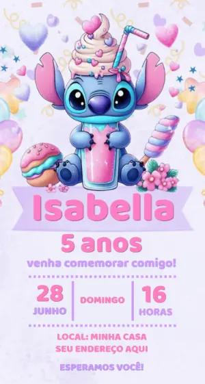 Convite Aniversário Stitch Candy Fofo | Modelo Digital Editável