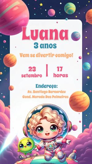 Convite de Aniversário Astronauta Menina para Editar Online