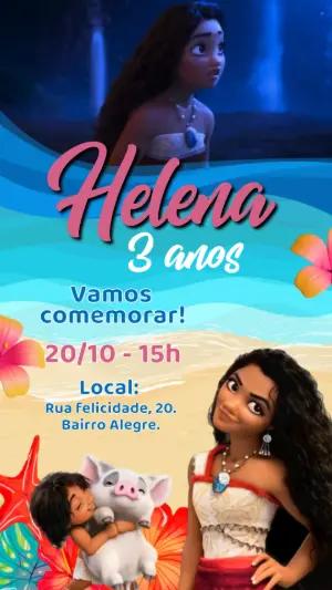 Convite Animado Aniversário Moana para Editar Online