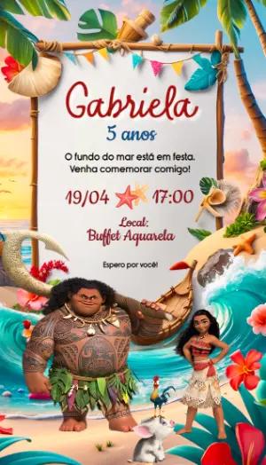 Convite de Aniversário Moana Tropical para Editar