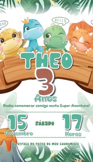 Convite de Aniversário Dinossauro Baby para Editar Online