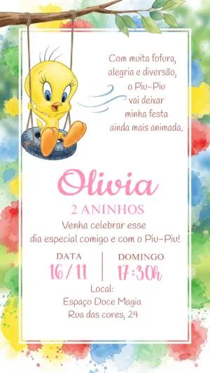 Convite de Aniversário Piu-Piu para Editar Online