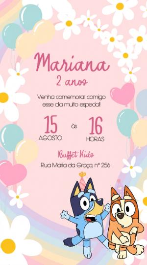 Convite de Aniversário Bluey e Bingo Colorido para Editar
