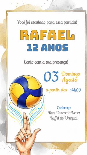 Convite Aniversário Vôlei com Bola para Editar Online
