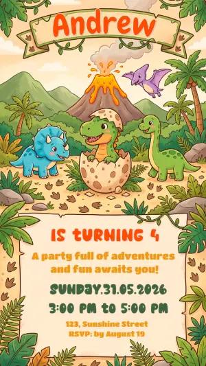 Cute Dinosaur Birthday Invitation | Editable Template
